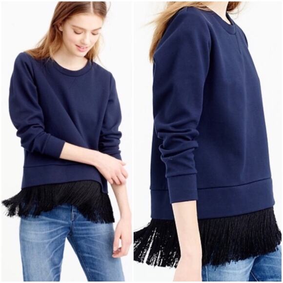 J. Crew Navy Blue Fringe Sweater - Picture 1 of 9